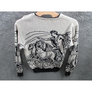 Vintage 80s MEXX MOUSTACHE Men Large Horse Pegasus Chariot AOP Cardigan Sweater